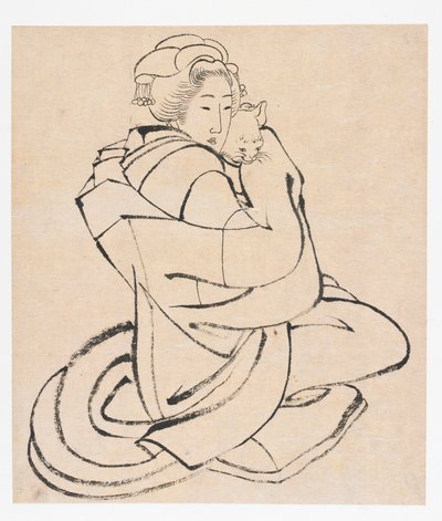 Dame tenant un chat, période Edo, vers 1810s - Katsushika Hokusai