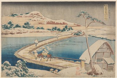 Vue ancienne du pont flottant de Sano, dans la province de Kôzuke - Katsushika Hokusai