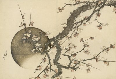 Fleur de prunier et la lune du livre Mont Fuji au printemps - Katsushika Hokusai