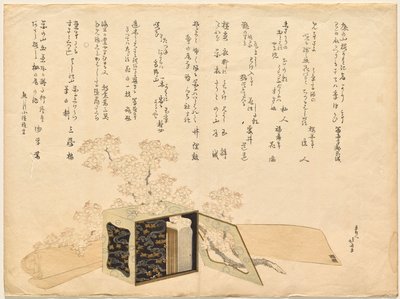 Panier de pique-nique portable laqué et fleurs de cerisier - Katsushika Hokusai
