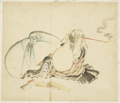 Hotei assis fumant une pipe - Katsushika Hokusai