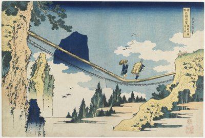 Pont suspendu entre les provinces de Hida et Etchu - Katsushika Hokusai