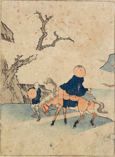 Voyageur à cheval sous un cerisier en fleurs - Katsushika Hokusai