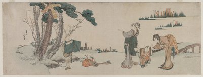 Femmes distrayant un enfant dont le cerf-volant est coincé dans un arbre - Katsushika Hokusai