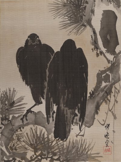 Deux corbeaux sur une branche de pin - Kawanabe Kyosai