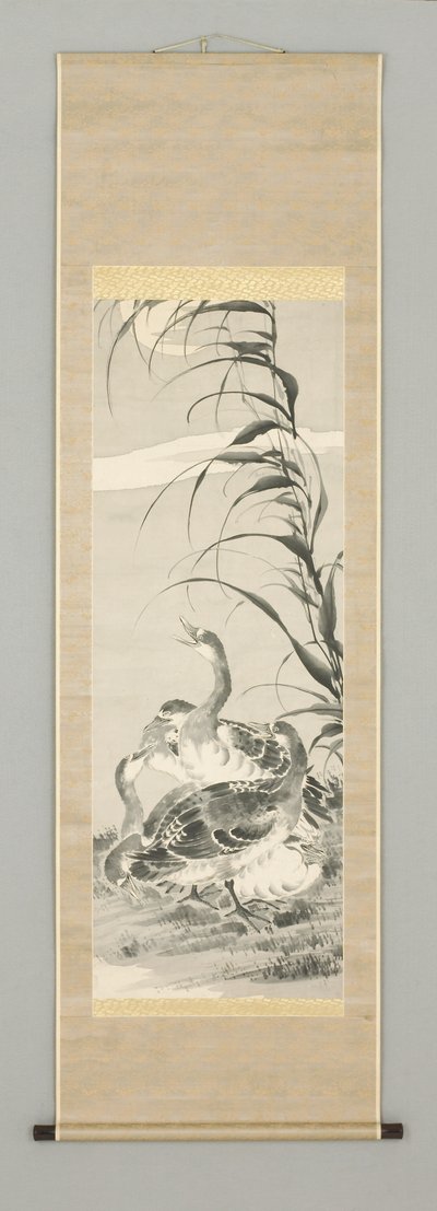 Oies dans un Paysage avec Lune, milieu du 19ème siècle - Kazan Watanabe