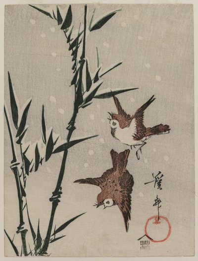 Moineaux, bambou et neige tombante, vers fin des années 1820 - Keisai Eisen