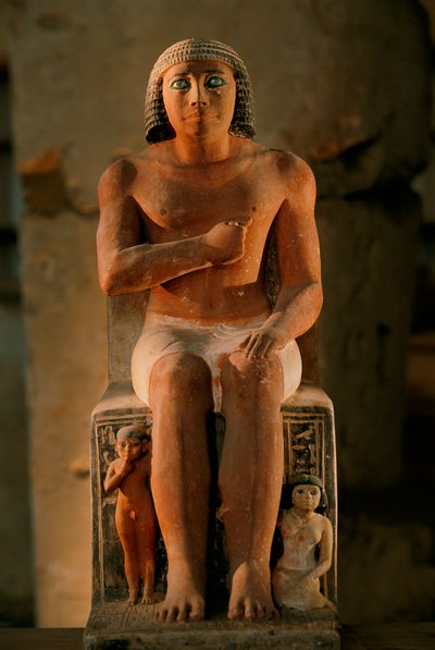 Statue en calcaire peint de Kai avec des yeux en cristal incrustés et ses enfants à cette fête..., 2002 - Kenneth Garrett