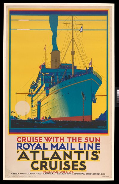 Affiche de croisière : Royal Mail Line, croisières atlantiques, 