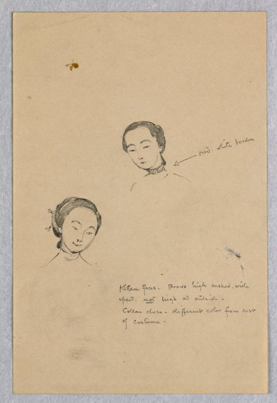 Esquisse de deux têtes féminines pour la figure chinoise dans "Le Mariage de l