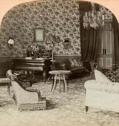 Salon de la présidence, quartier général de Lord Roberts, Bloemfontein, Afrique du Sud, 1900 - Keystone View Company