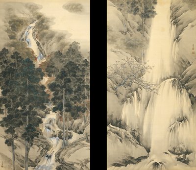 Cascade au printemps et en automne Ensemble de deux rouleaux suspendus, 1893 - Kishi Chikudo