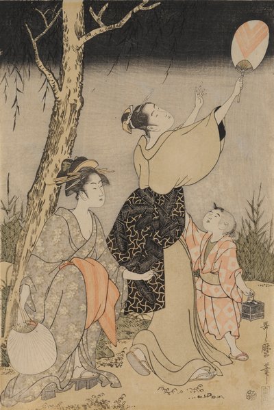 Attraper des lucioles sous un saule à gauche, c. 1796-1797 - Kitagawa Utamaro