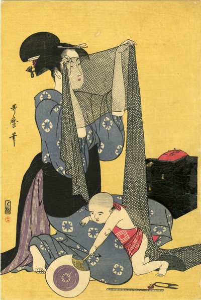 Hari-shigoto Broderie. Triptyque, partie gauche, 1795 - Kitagawa Utamaro