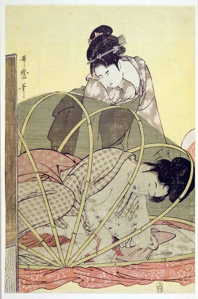 Mère allaitant un bébé sous une moustiquaire - Kitagawa Utamaro
