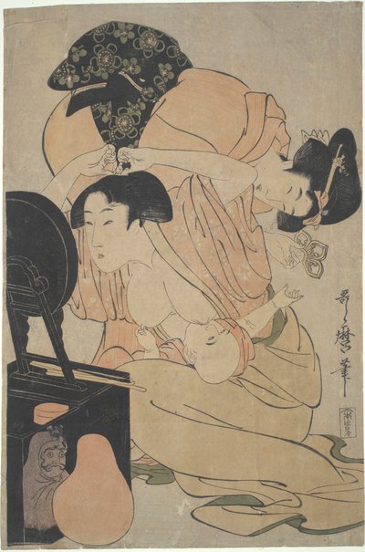 Mère avec bébé allaitant et assistante - Kitagawa Utamaro