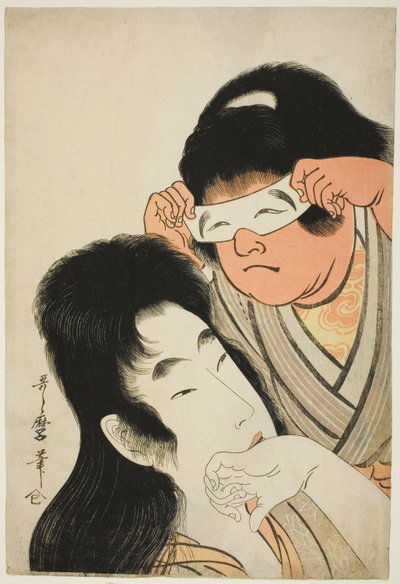 Yamauba avec Kintaro tenant un masque jouet - Kitagawa Utamaro