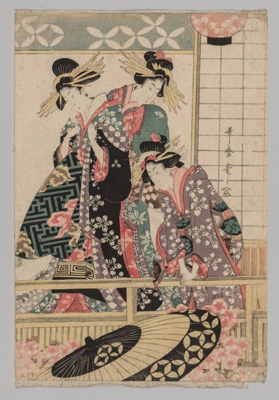 Femmes de Yoshiwara Regardant dans la Rue au Printemps - Kitagawa Utamaro