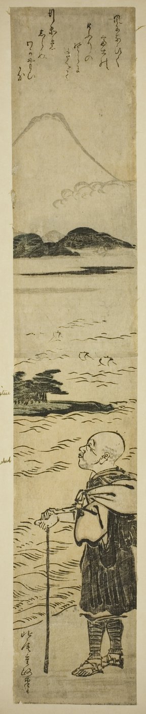 Le prêtre Saigyo contemplant le mont Fuji - Kitao Shigemasa