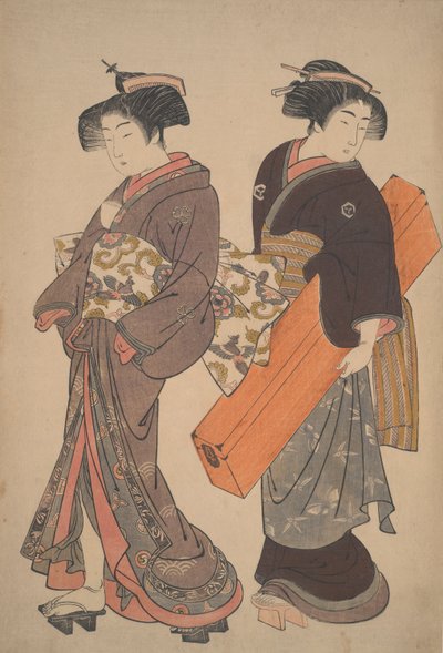Femme avec sa servante en route pour un rendez-vous - Kitao Shigemasa