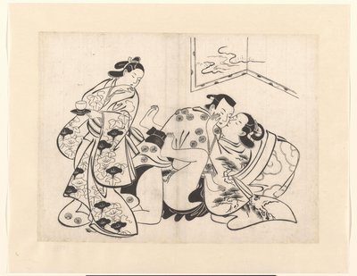 Couple amoureux avec une fille regardant en arrière - Kiyonobu (I) , Torii