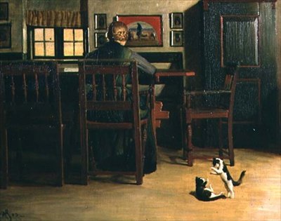 Intérieur avec chatons joueurs - Knud Sinding