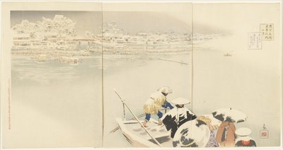 Février : Colline de Matsuchiyanma au crépuscule sous la neige, mars 1896 - Kobayashi Kiyochika