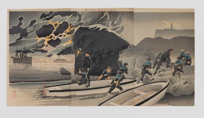 Nos troupes débarquant à Taïwan au cœur de la nuit - Kobayashi Kiyochika