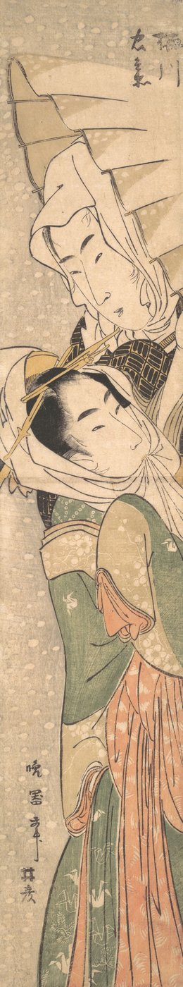 Fille et amant dans la neige, début du 19e siècle - Koikawa Harumasa