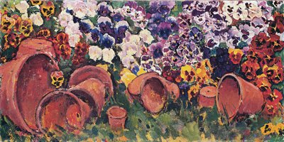 Pensées avec pots de fleurs - Pansies with flower pots ... (huile sur toile) - Koloman Moser