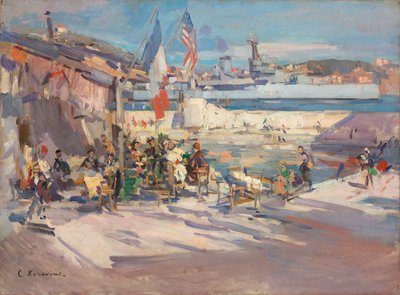 Café dans un port français - Konstantin Alekseevich Korovin