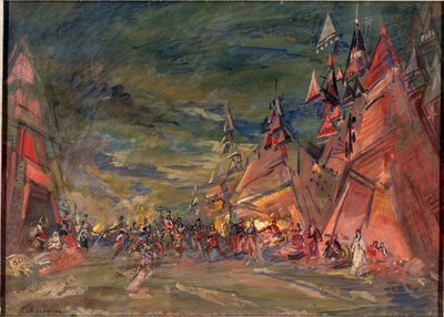 Le camp militaire des Polovtsiens. Décor préparatoire pour l
