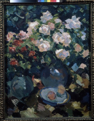 Roses dans un vase bleu - Konstantin Alekseevich Korovin