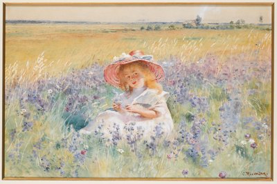 Une jeune fille dans un champ de sauge, marguerites et fléole des prés - Konstantin Egorovich Makovsky
