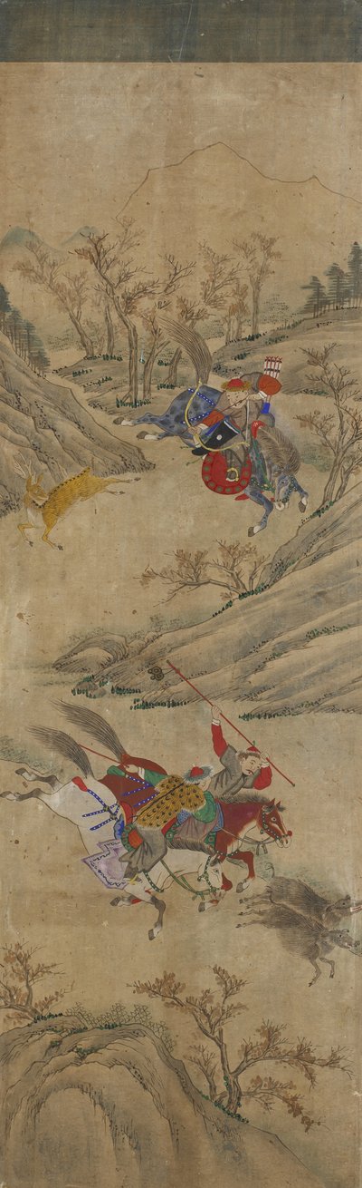 Scène de chasse (3 cavaliers et 2 sangliers) - Korean School