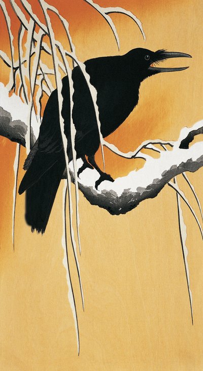 Corbeau perché sur une branche (Corvus corax) - Ohara Koson