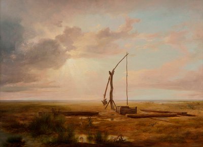 Vue de la grande plaine hongroise avec puits de tirage - Károly Markó
