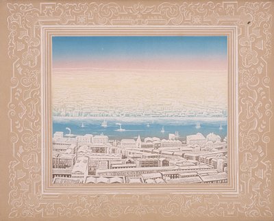 Vue aérienne de Londres avec bordure décorative, vers 1845 - Kronheim and Co