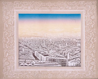 Vue aérienne de Londres avec bordure décorative, vers 1845 - Kronheim and Co