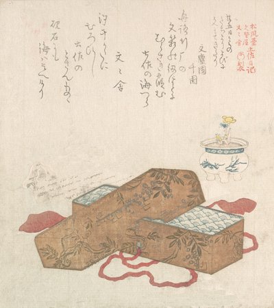 Boîte aux lettres avec lettre et fleur en pot - Kubo Shunman