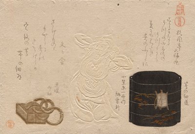 Trois antiquités, de la série Objets estimés : Cuir ; Inro ? ; Netsuke (Meibutsu : Kawa ; do ? inro ? ; do ? netsuke) - Kubo Shunman