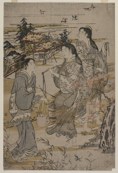 Femmes avec des seaux de sel ; La rivière Noda Tama dans la province de Mutsu, d