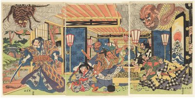 Minamoto no Yorimitsu et ses partisans vainquent l