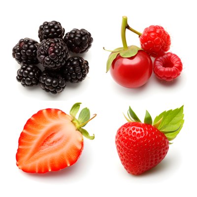4 fruits et baies isolés sur fond blanc - Kurt Heppke