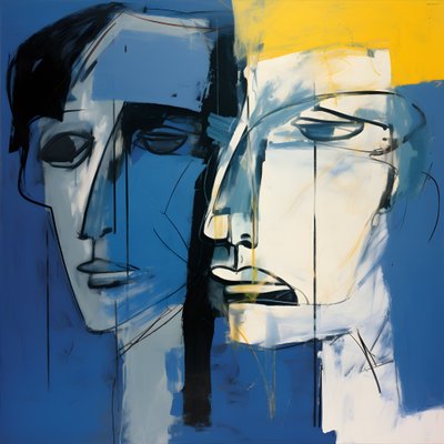 Peinture de deux têtes sur fond bleu 4 - Kurt Heppke