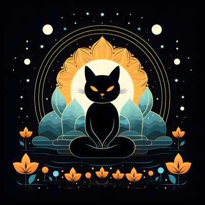 Chat en méditation assis sur une fleur de lotus 3 - Kurt Heppke