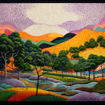 Paysage avec arbres et collines 1 - Kurt Heppke