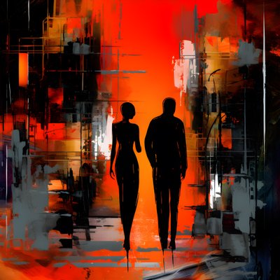 Homme en rouge, femme en orange et noir 3 - Kurt Heppke