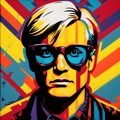 Portrait Pop Art, demi-corps, coloré, graphique, matin, dans le style de Andy Warhol, Roy Lichtenstein, Robert Rauschenberg, Jasper Johns, Keith Haring - Kurt Heppke