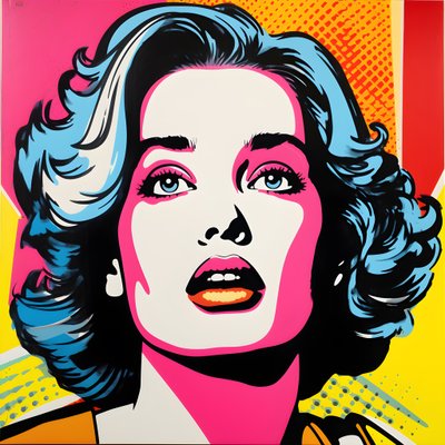 Portrait Pop Art, demi-corps, coloré, graphique, matin, dans le style de Andy Warhol, Roy Lichtenstein, Robert Rauschenberg, Jasper Johns, Keith Haring - Kurt Heppke